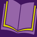 Graphic of a purple and yellow open book
